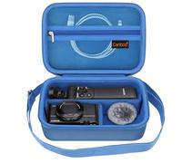Etui de transport Canboc pour Sony ZV-1F/ZV-1/ZV-1 II Vlog Caméra numérique & Kit d'accessoires Vlogger Trépode, Sac de rangement de voyage avec sangle, câble de poche en maille, bleu (étui seulement)