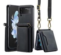 Étui de transport en bandoulière avec pochette pour cartes, protection pour appareil mobile avec bandoulière séparable, porte-monnaie en cuir synthétique, convient pour Z Flip 6 Noir