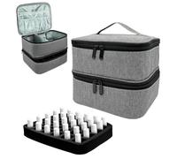 Étui de Transport Organisateur de Vernis à Ongles, Sac de Rangement pour Vernis à Ongles, Malette Onglerie Organisateur, Couche Double Trousse Maquillage Accessoires Ongles (Gris)