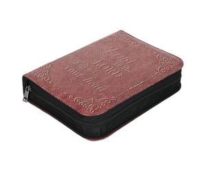 Étui de Transport pour Bible en Cuir PU Marron, Style Vintage | Poignée Supérieure, Fermeture Éclair Intégrale, Fentes pour Stylos, pour Petites Bibles et Livres, Motifs Rétro