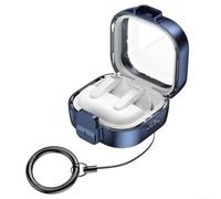 Étui de verrouillage de sécurité robuste en ABS pour Samsung pour Galaxy Buds 4 ainsi que Buds 4 Pro avec porte-clés pratique Protection complète Construction légère Blanc (bleu foncé)