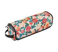 Étui de voyage 2 en 1 pour fer à friser avec coussinet résistant à la chaleur, organiseur portable pour fers plats, lisseurs, fers à friser, roses aquarelle florale sac de voyage pour outils