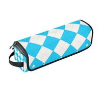 Étui de voyage 2 en 1 pour fer à friser avec tapis résistant à la chaleur et à la poussière pour outils chauds, fers à friser plats, volumateur de cheveux, losange bleu cyan, carreaux pour femme, Bleu
