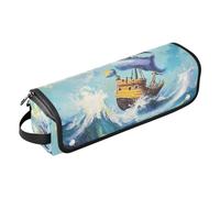 Étui de voyage 2 en 1 pour fer à friser avec tapis résistant à la chaleur imperméable pour outils de cheveux, fer à lisser, fer à friser, sèche-cheveux, bateau pirate, vague de mer