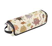 Étui de voyage 2 en 1 pour fer à friser et tapis résistant à la chaleur avec fermeture éclair anti-poussière pour fer à lisser, fer à friser, sèche-cheveux, monstres mignons dessin animé vintage