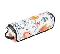 Étui de voyage 2 en 1 pour fer à friser et tapis résistant à la chaleur avec fermeture éclair étanche pour fer à lisser, fer à friser, sèche-cheveux, poisson tambour de dessin animé blanc