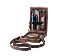 Étui de voyage en bois pour écrivain, boîte en bois A5 pour outils d'artiste et pinceaux, organiseur de matériel d'art en plein air, sac à bandoulière polyvalent en noyer, ensemble d'art dans une