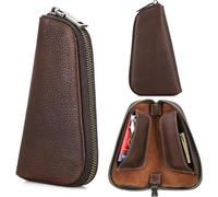 Étui de voyage en cuir pleine fleur pour pipe à tabac Petite pochette de rangement Support pour briquet Boîte à pipe à tabac avec fermeture éclair