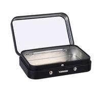 Étui de Voyage Rectangulaire en Étain Noir avec Miroir Intégré | Fermeture à Clapet Sécurisée, Format Compact pour Cure-dents Dentaires et Écouteurs, Design Minimaliste
