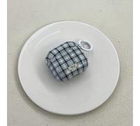 Étui d'écouteurs Bluetooth à élément de tartan bleu minimaliste, style rétro français. Étui d'écouteurs à double couche bleu tartan simple + ensemble de pendentif, compatible avec Apple Pro 3/Pro 2/Pr