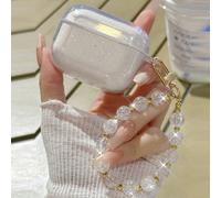 Étui d'écouteurs transparent à paillettes et à sequins en forme de pomme, avec une chaîne à perles. Cadeau de printemps Apple AirPods 1/2,Apple AirPods Pro,Apple AirPods 3,Samsung Galaxy Buds 2,Samsun