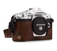 Étui demi-cuir et bandoulière Ever Ready pour appareil photo Olympus OM-D E-M10 Mark III, avec accès en Y, couleur foncée (MG1351).