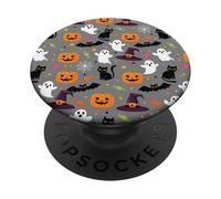 Étui d'halloween citrouilles, fantômes, sorcières, Chauves-Souris, Chats Noirs PopSockets PopGrip Adhésif
