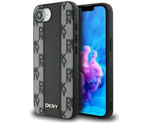 Étui DKNY Leather Checkered Mono Pattern MagSafe pour iPhone 16e noir