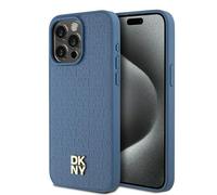Étui DKNY Leather Monogram MagSafe pour iPhone 15 Pro Max, bleu
