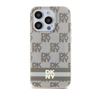 Étui DKNY pour iPhone 15 6.1 beige étui rigide IML Checkered Mono Pattern & Printed Stripes MagSafe