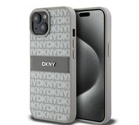 Étui DKNY pour iPhone 15 6.1 beige étui rigide Leather Mono Stripe & Metal Logo