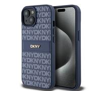 Étui DKNY pour iPhone 15 6.1 bleu étui rigide Leather Mono Stripe & Metal Logo