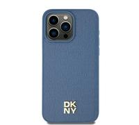 Étui DKNY pour iPhone 15 6.1 bleu étui rigide Leather Pattern Metal Logo MagSafe
