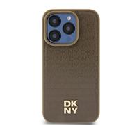 Étui DKNY pour iPhone 15 6.1 marron étui rigide Leather Pattern Metal Logo MagSafe