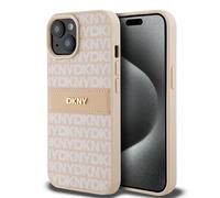 Coque Pour Iphone 15 Édition Repeat Pattern Tonal Stripe Avec Logo Métallisé Dkny Rose