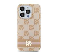 Étui DKNY pour iPhone 15 6.1 rose étui rigide IML Checkered Mono Pattern & Printed Stripes MagSafe
