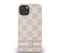 Étui DKNY pour iPhone 15 6.1 rose étui rigide Leather Checkered Mono Pattern & Printed Stripes