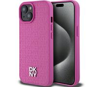 Étui DKNY pour iPhone 15 6.1 rose étui rigide Leather Pattern Metal Logo MagSafe