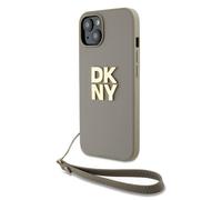 Étui DKNY pour iPhone 15 Plus 6.7 beige étui rigide Wrist Strap Stock Logo