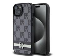 Étui DKNY pour iPhone 15 Plus 6.7 noir étui rigide Leather Checkered Mono Pattern & Printed Stripes