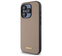 Étui DKNY pour iPhone 15 Pro 6.1 beige étui rigide Grained Metal Logo MagSafe