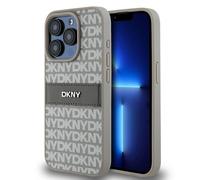 Étui DKNY pour iPhone 15 Pro 6.1 beige étui rigide Leather Mono Stripe & Metal Logo
