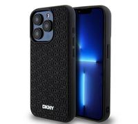 Étui DKNY pour iPhone 15 Pro 6.1 noir étui rigide 3D Rubber Repeat Pattern