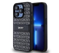 Étui DKNY pour iPhone 15 Pro 6.1 noir étui rigide Leather Mono Stripe & Metal Logo