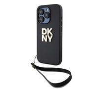 Coque pour Apple iPhone 15 Pro avec Logo Métallisé et Sangle de Poignet DKNY Noir