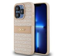 Étui DKNY pour iPhone 15 Pro 6.1 rose étui rigide Leather Mono Stripe & Metal Logo