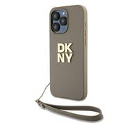 Étui DKNY pour iPhone 15 Pro Max 6.7 beige étui rigide Wrist Strap Stock Logo