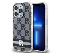 Étui DKNY pour iPhone 15 Pro Max 6.7 noir étui rigide IML Checkered Mono Pattern & Printed Stripes MagSafe