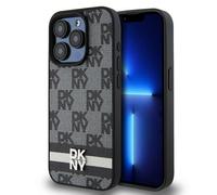 Étui DKNY pour iPhone 15 Pro Max 6.7 noir étui rigide Leather Checkered Mono Pattern & Printed Stripes