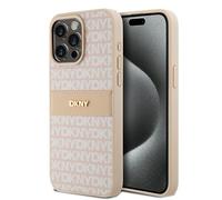 Étui DKNY pour iPhone 15 Pro Max 6.7 rose étui rigide Leather Mono Stripe & Metal Logo