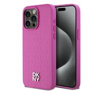 Étui DKNY pour iPhone 15 Pro Max 6.7 rose étui rigide Leather Monogram Pattern Metal Logo MagSafe