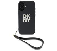 Étui DKNY pour iPhone 16 6.1 noir étui rigide Wrist Strap Stock Logo