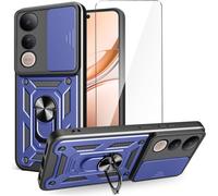Étui Double Couche Pc+Tpu Pour Vivo V50 Lite 4g / V50 Lite 5g 6,77'' Avec Support Rotatif 360° + 1 Verre Trempé - Bleu