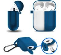 étui écouteurs en Silicone pour AirPods 1/2 Housse de Protection 6en1 avec Corde Anti-Perte, Boucle Anti-Pendaison et Manchon Bouchon d¿Oreille (Bleu)