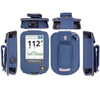 Étui en cuir ajusté avec film de protection d'écran pour Freestyle Libre 3, Freestyle Libre 2 Bleu