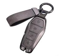 Étui en cuir alliage de zinc pour clé de voiture BYD Song Qin Han EV et Tang, conçu pour protéger et améliorer l'apparence des clés de voiture avec accès fonctionnel (gris)