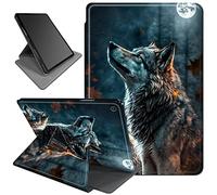 Étui en cuir avec support rotatif à 360° pour iPad 10.2, 9ème et 8ème générations, deux loups en lune