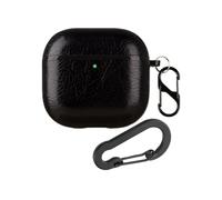 Étui en cuir compatible avec AirPods 4, coque de protection durable en cuir rétro résistant aux chocs avec 2 porte-clés pour Apple AirPods 4e génération, étui de charge sans fil (noir)