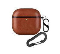 Étui en cuir compatible avec AirPods 4, coque de protection durable en cuir rétro résistant aux chocs avec 2 porte-clés pour Apple AirPods 4e génération, étui de charge sans fil (marron)