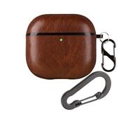 Étui en cuir compatible avec AirPods 4, coque de protection durable en cuir rétro résistant aux chocs avec 2 porte-clés pour Apple AirPods 4e génération, étui de recharge sans fil (café)
